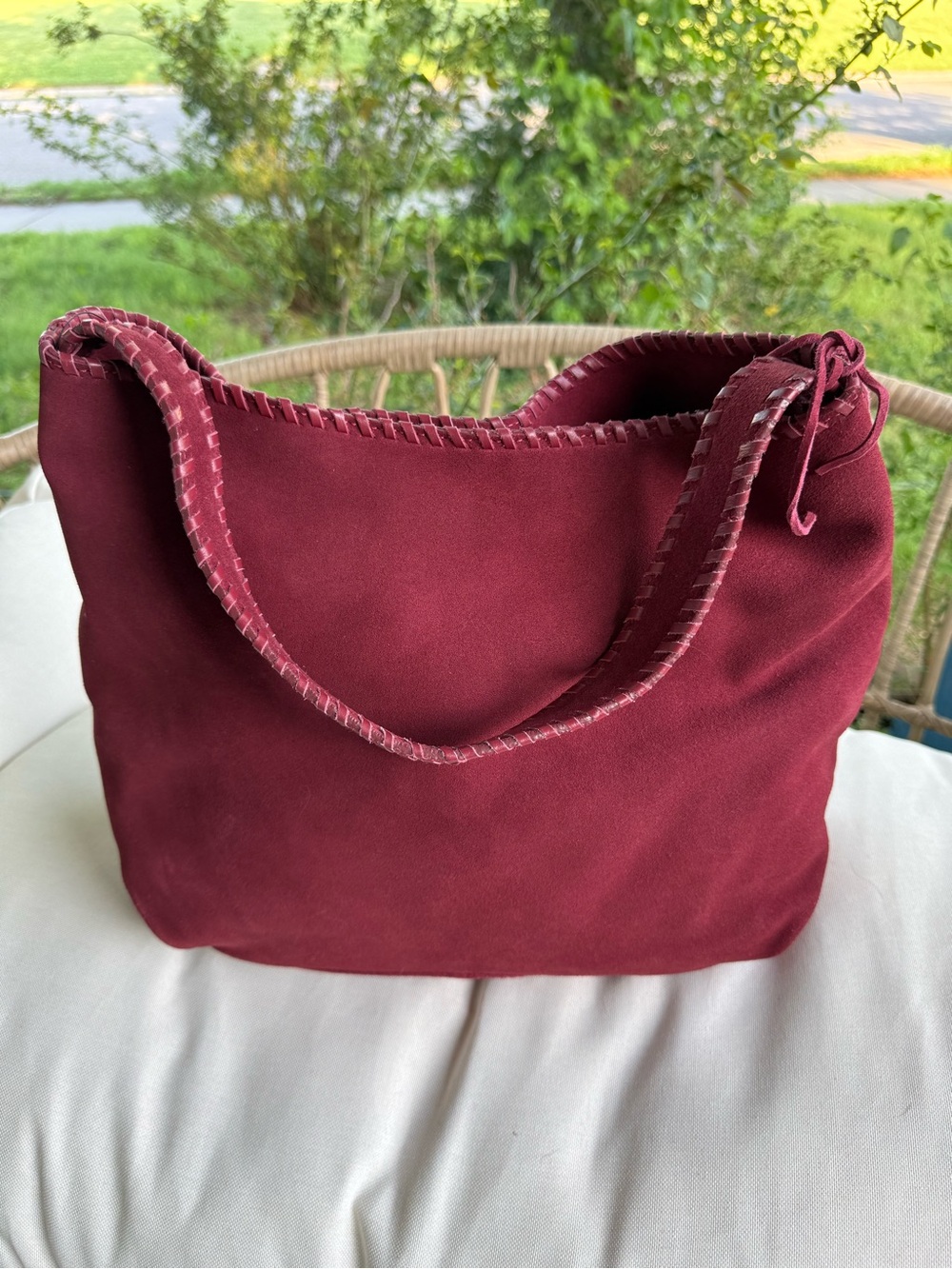 NWT Genuine Leather Burgundy Suede Shoulder Bag Hobo Tote - Picture 2 of 16